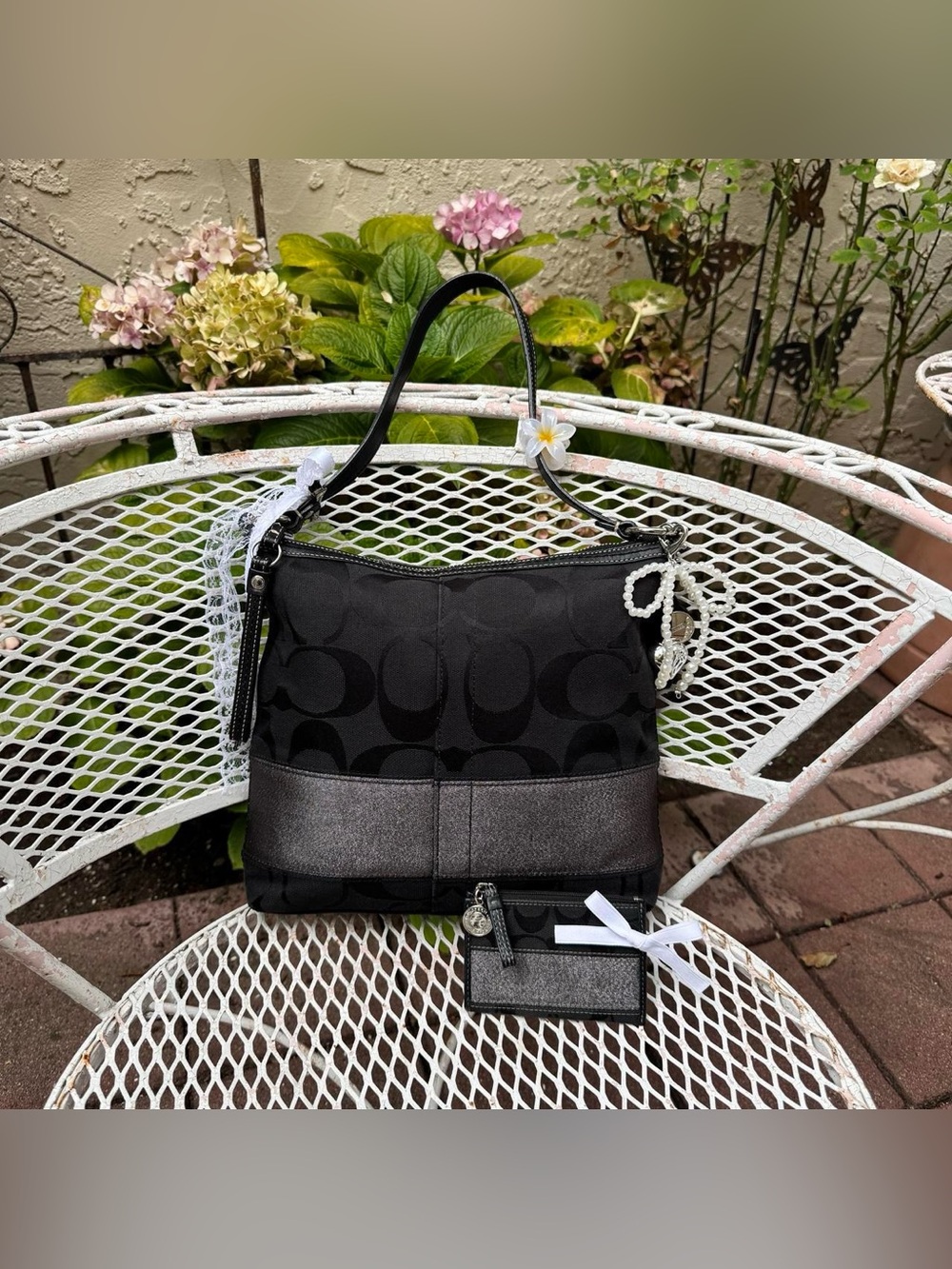 Y2k Coach Black Monogramed Bag & Matching Card Holder